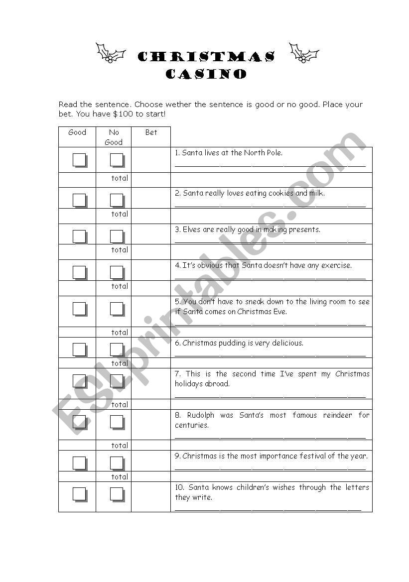 Christmas Casino worksheet