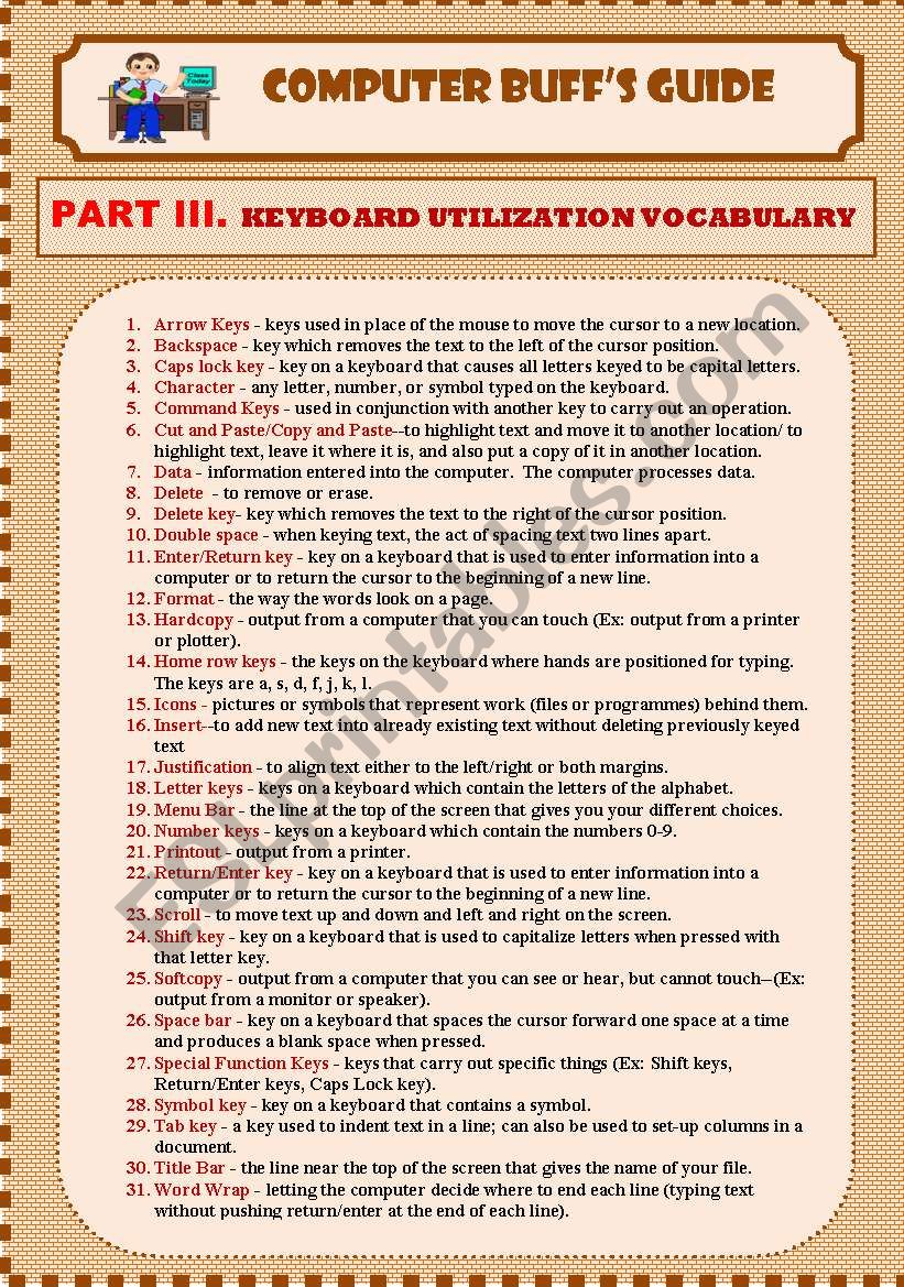 Keyboard/Word Processing Vocabulary (3/4) 3 pges))