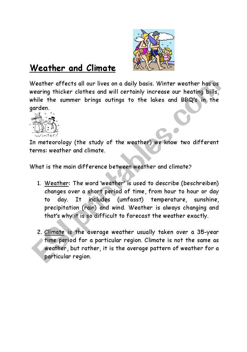 Weather and climate - ESL worksheet by jaya_nar Regarding Weather Vs Climate Worksheet