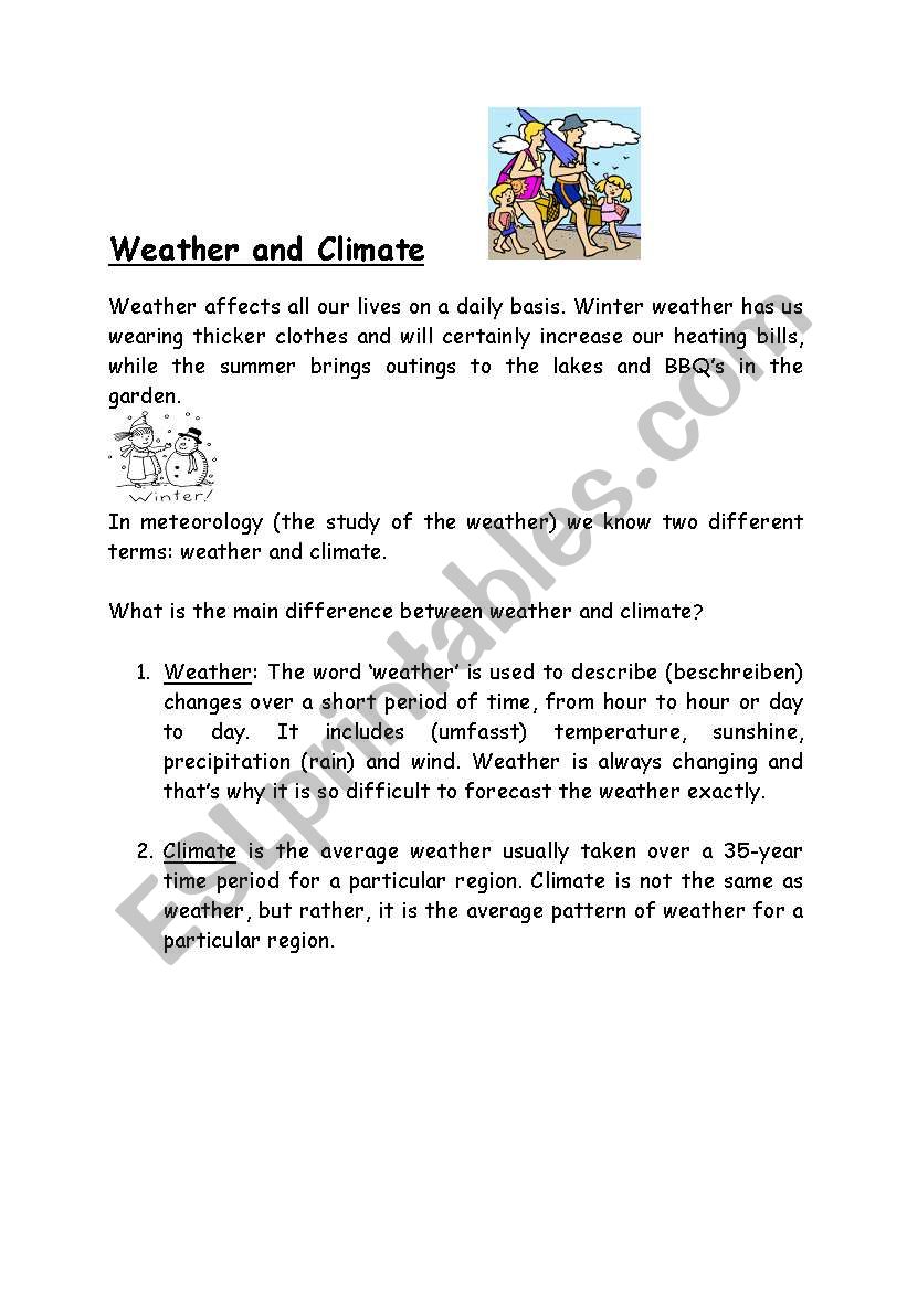 Weather and climate worksheet