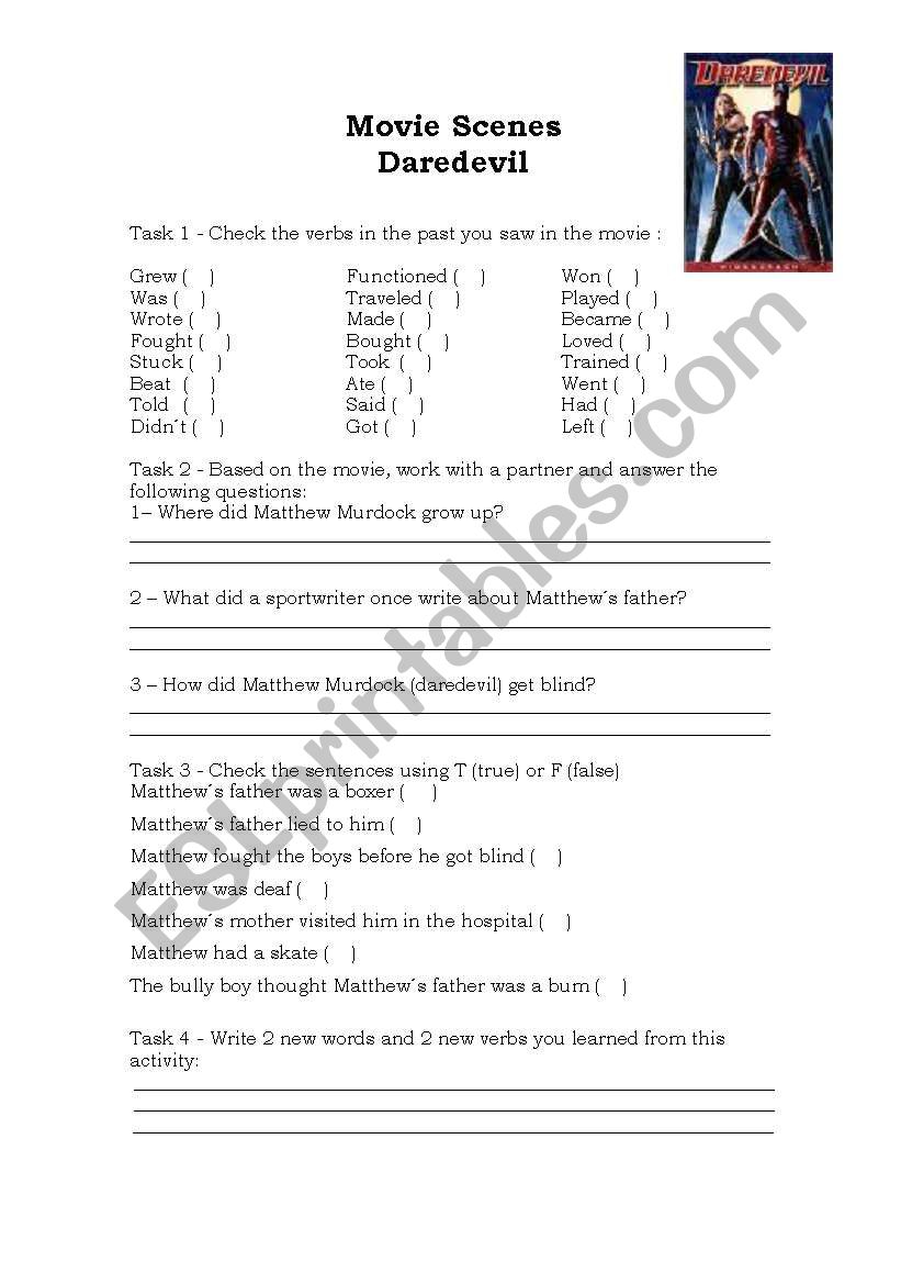 Movie Scenes - Daredevil worksheet