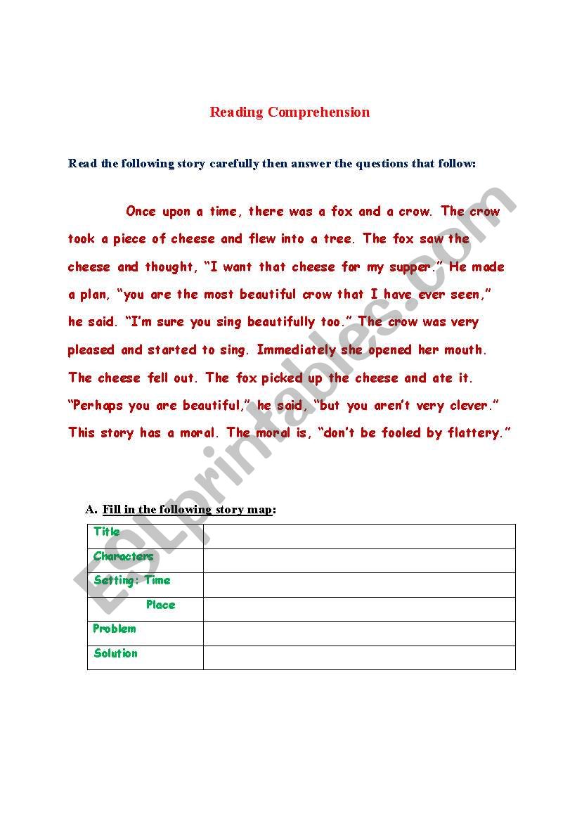 The Fox and The Crow worksheet