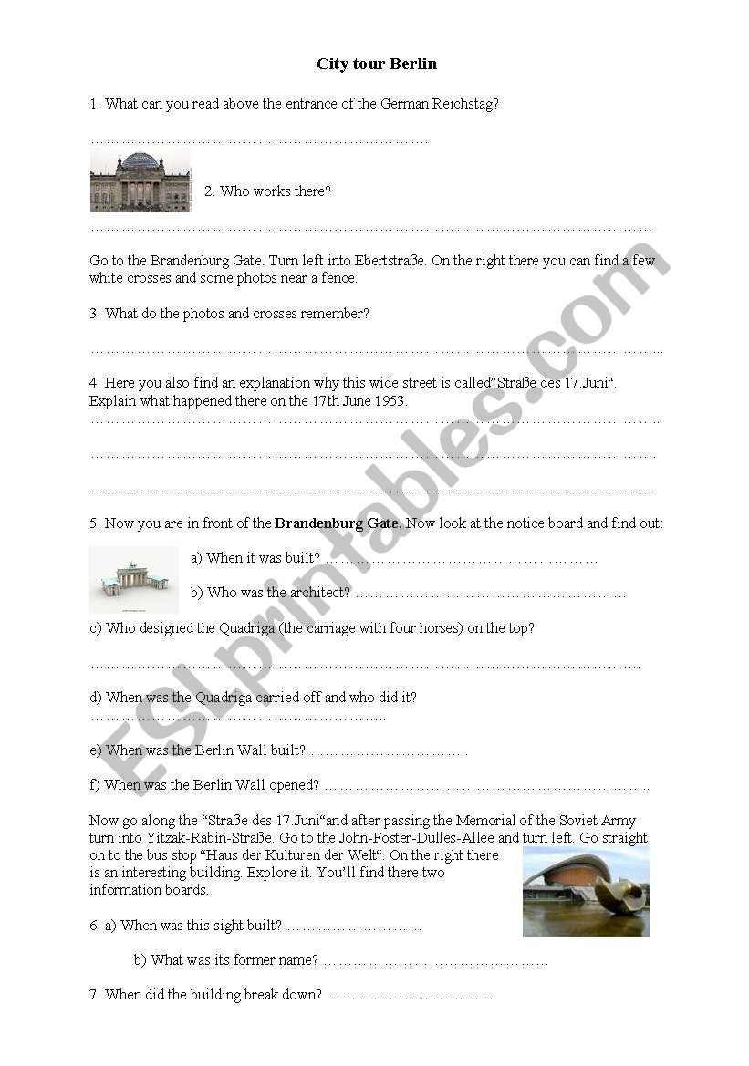 Berlin City Tour worksheet