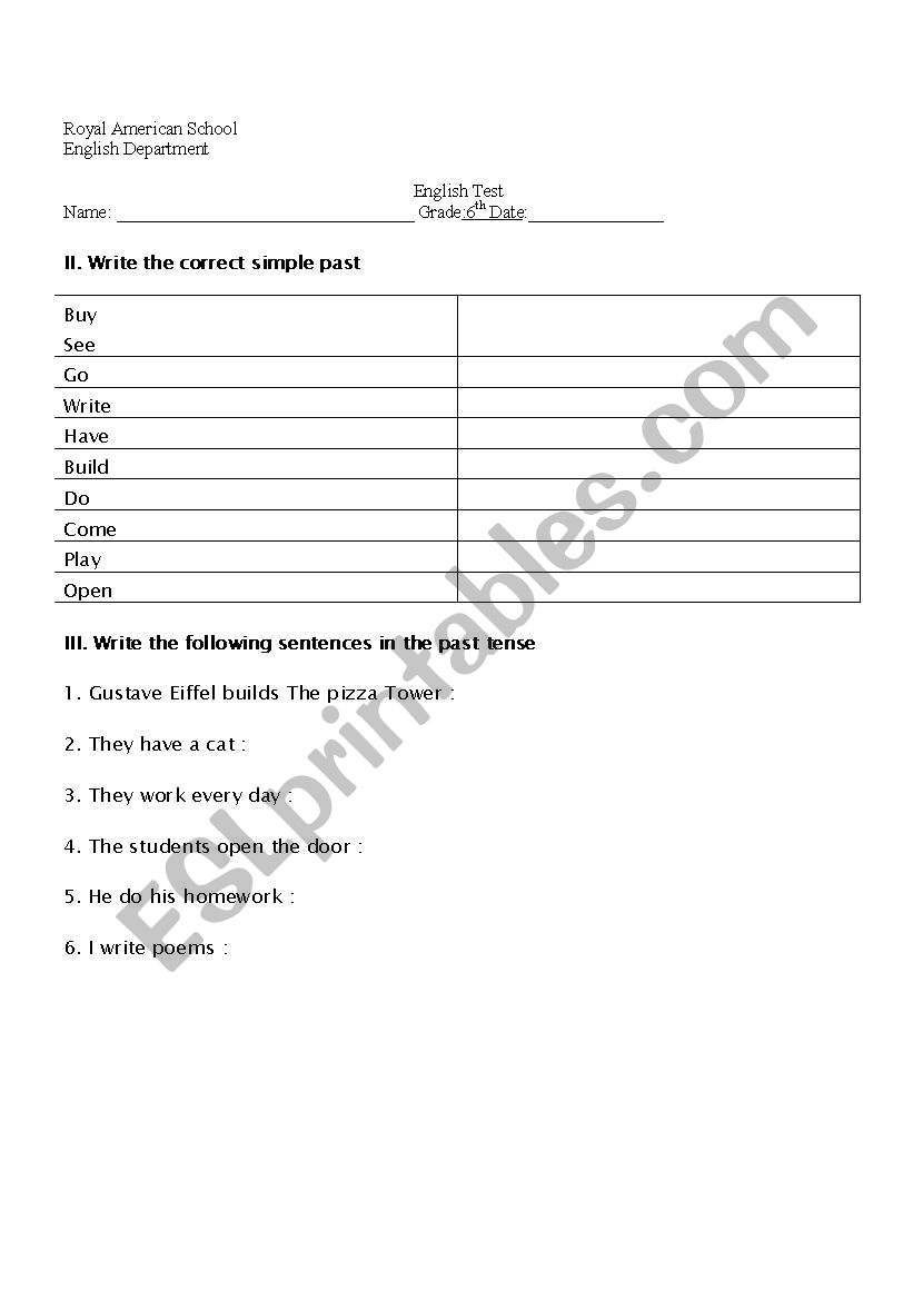 Simple past worksheet