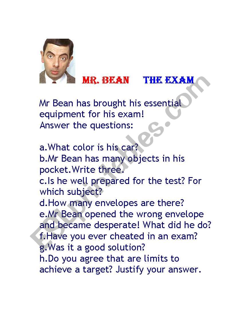 MR BEAN THE EXAM worksheet