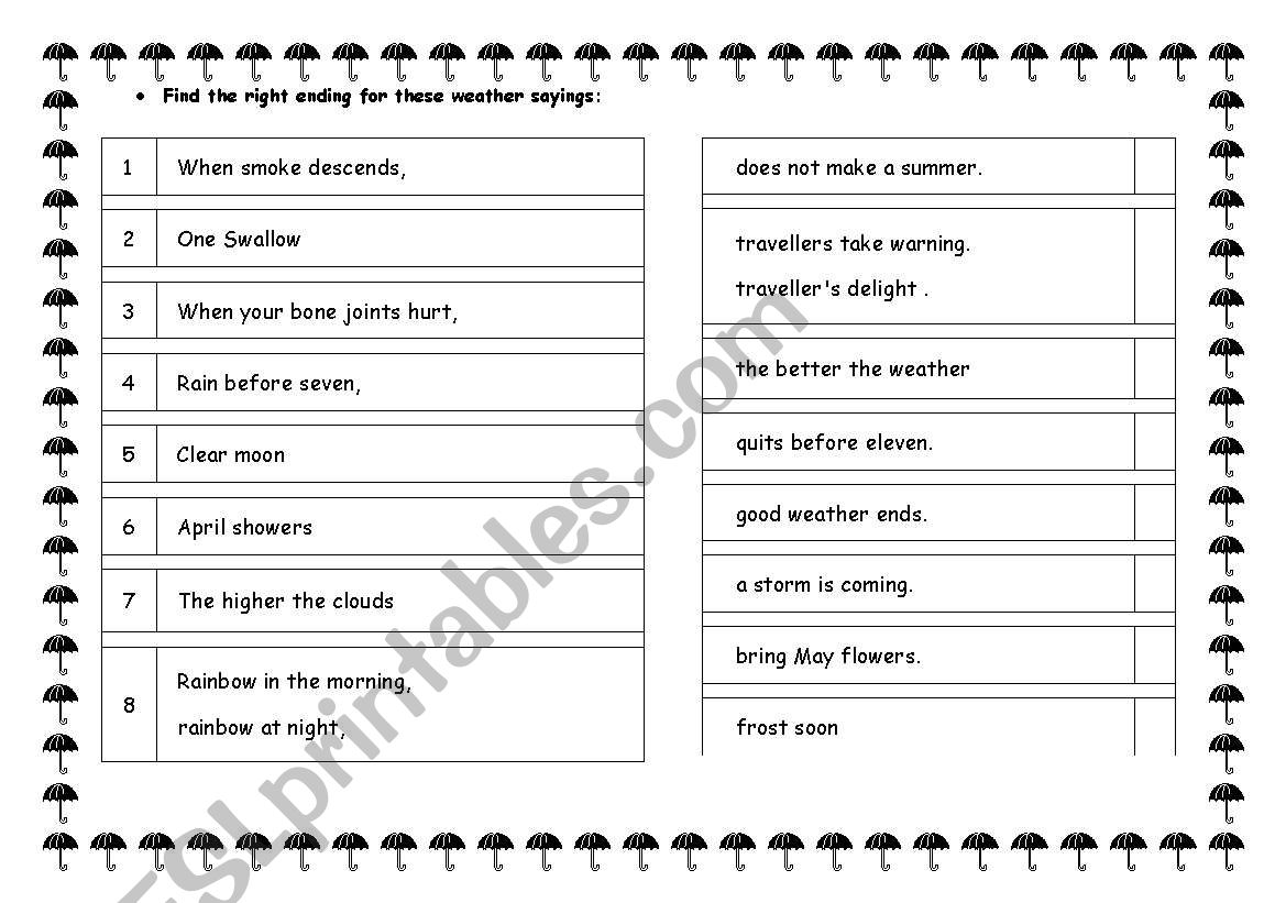 WEATHER SAYINGS worksheet