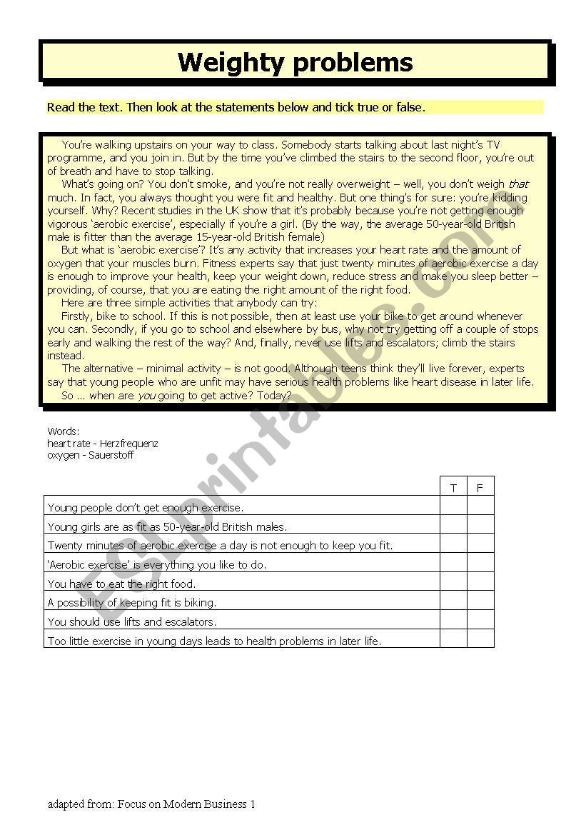 Weighty problems worksheet