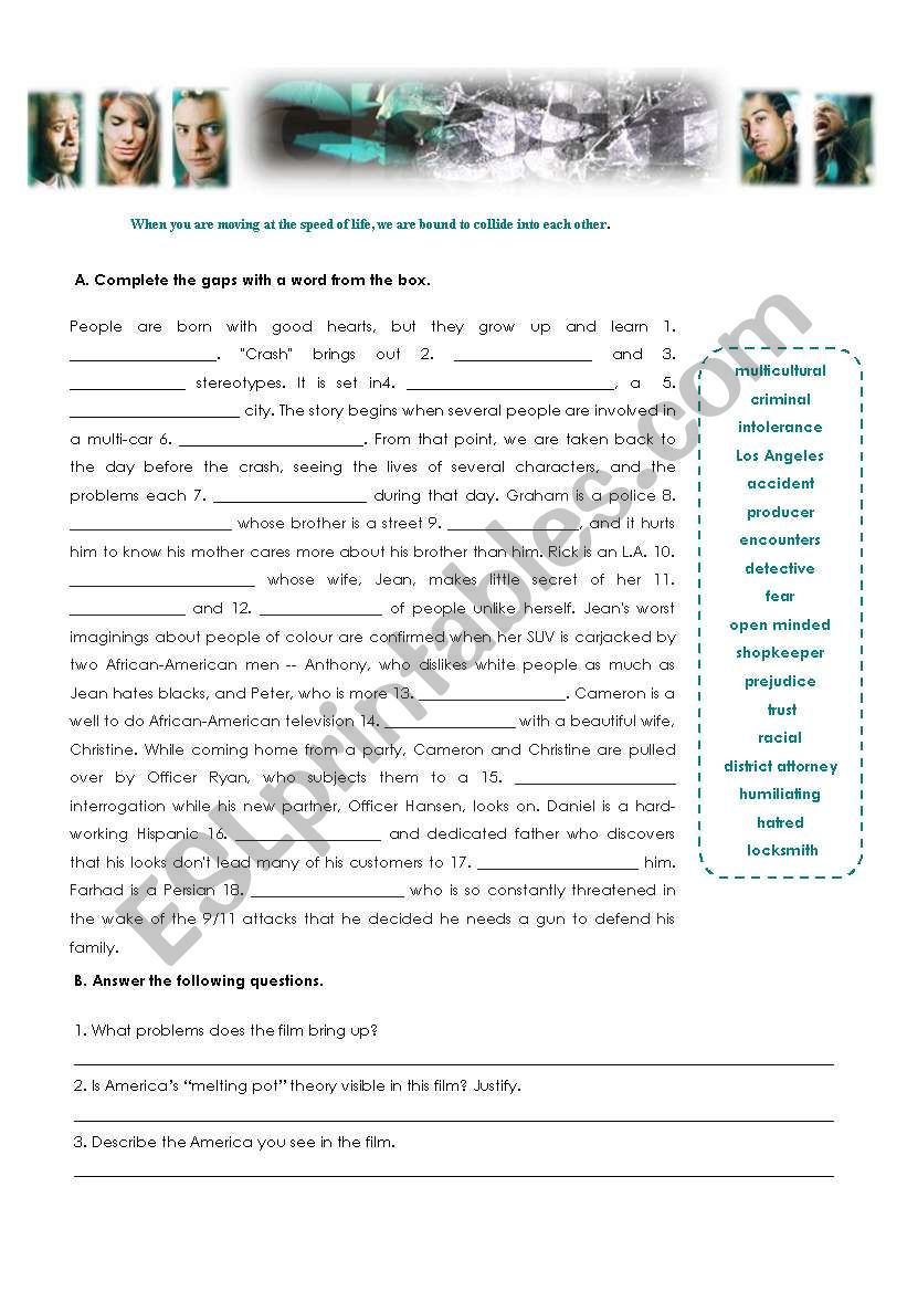 Crash - Film Worksheet worksheet