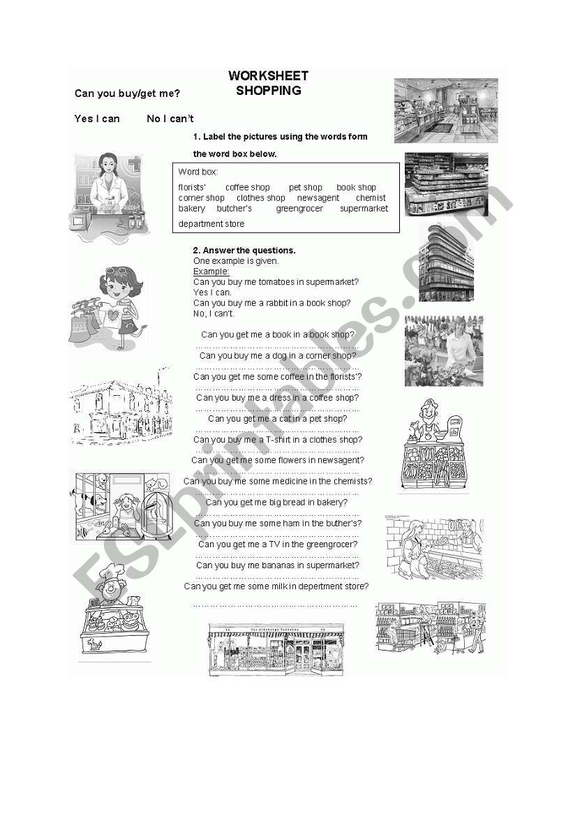 shopping worksheet