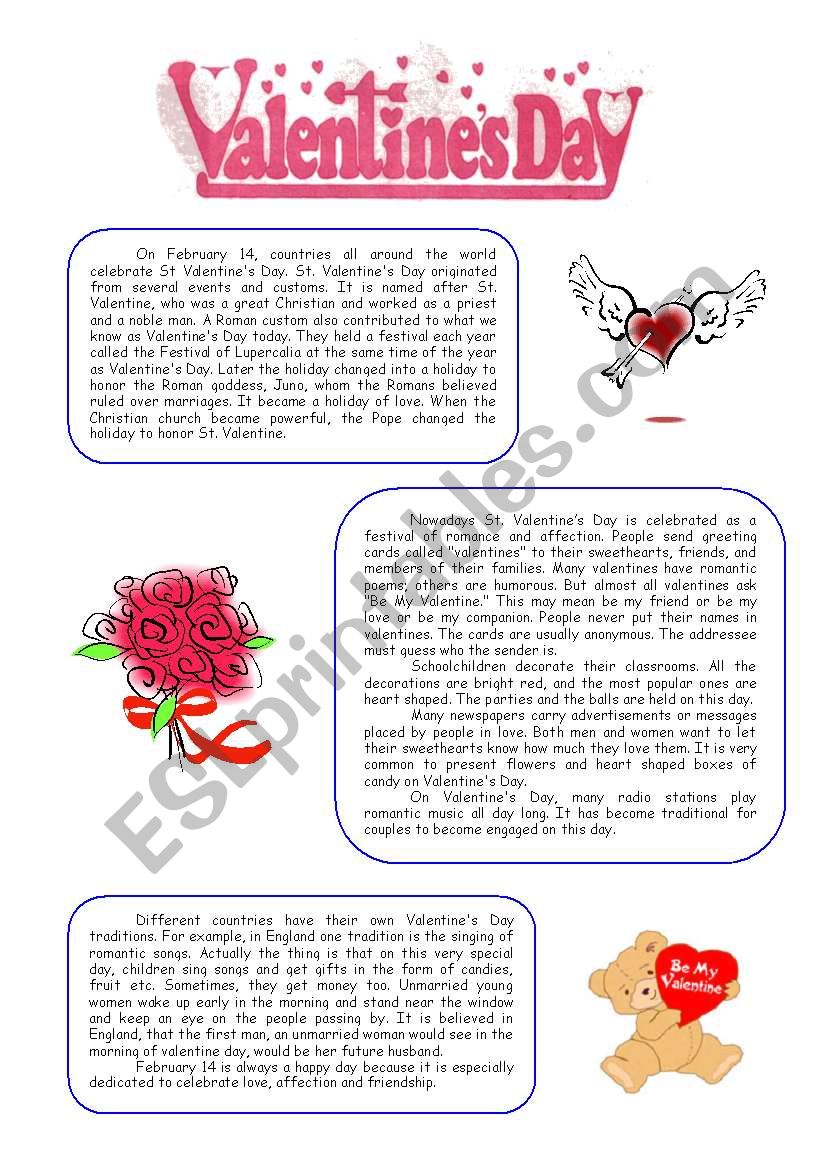 Valentines Day - reading comprehension