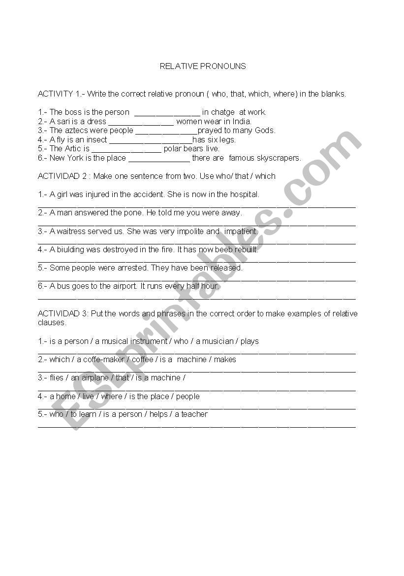 relative pronouns worksheet