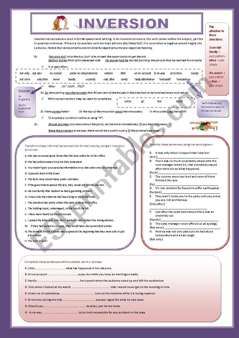 INVERSION STRUCTURES worksheet