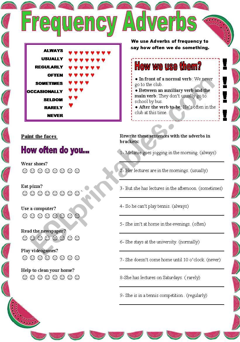 frequency adverbs worksheet