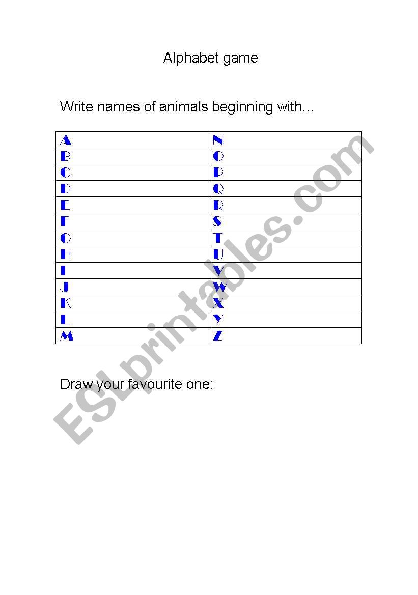 Alphabet game worksheet