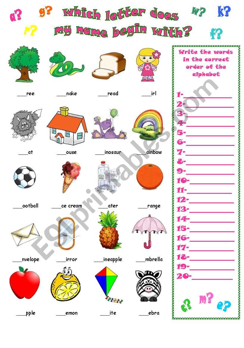 Initial letters worksheet