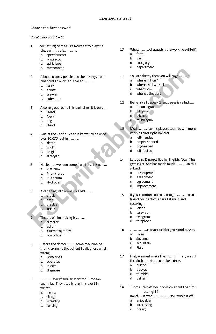 the second test worksheet