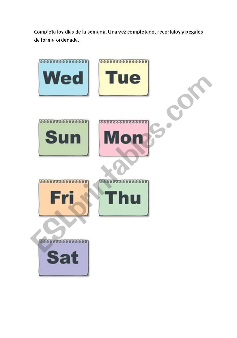 Days of the week worksheet
