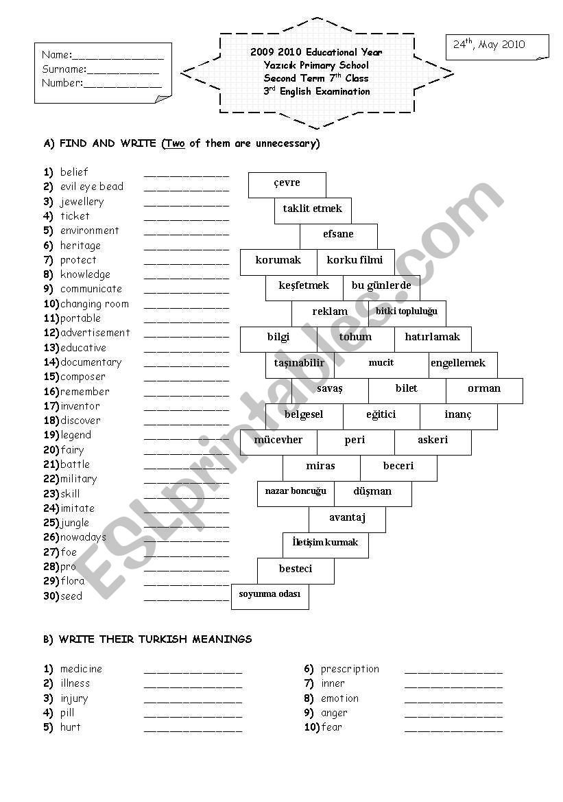 2nd term 7th grade 3rd exam paper