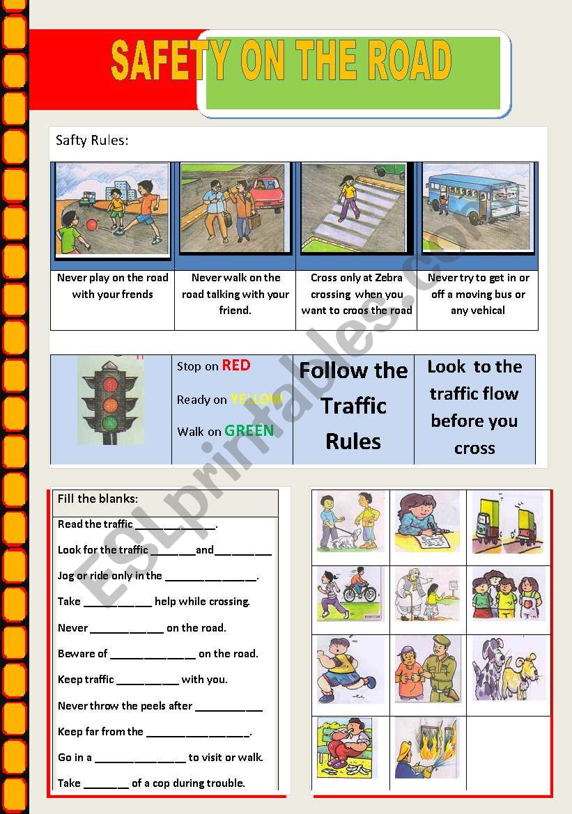 SAFETY ON THE ROAD worksheet