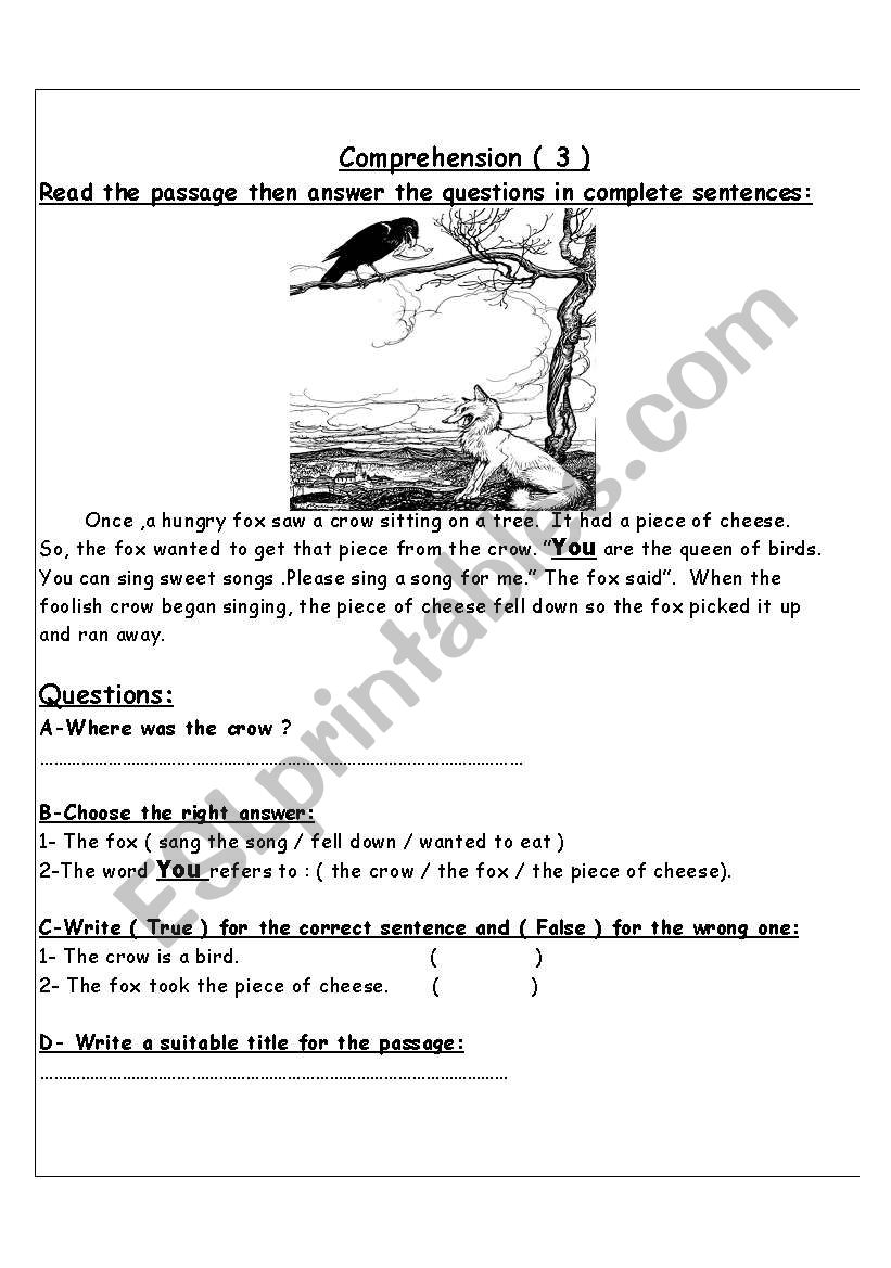 The Fox and the Crow worksheet