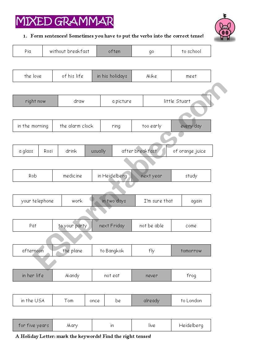 mixed grammar (tenses) worksheet