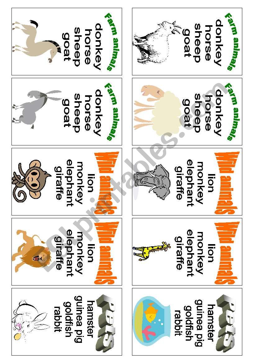 Animals - card game (1 of 3) worksheet