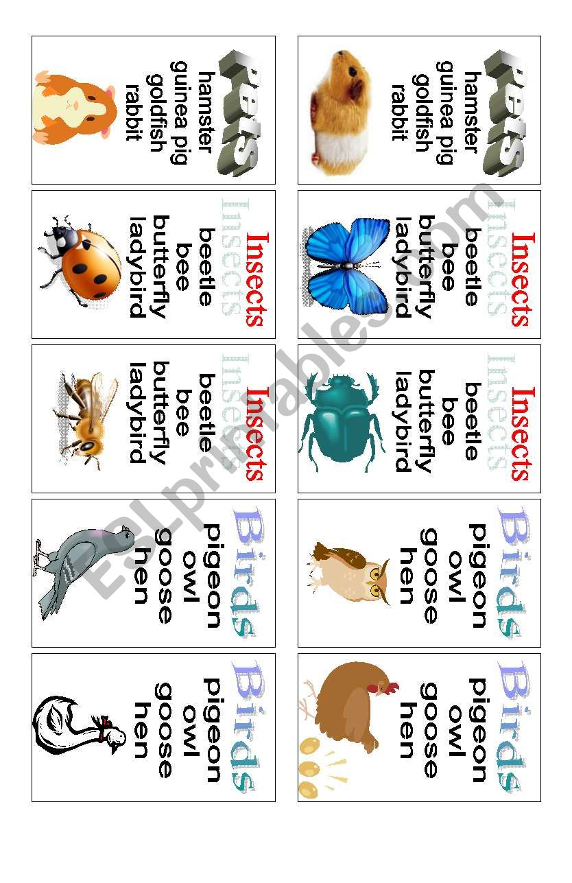 Animals - card game (2 of 3) worksheet