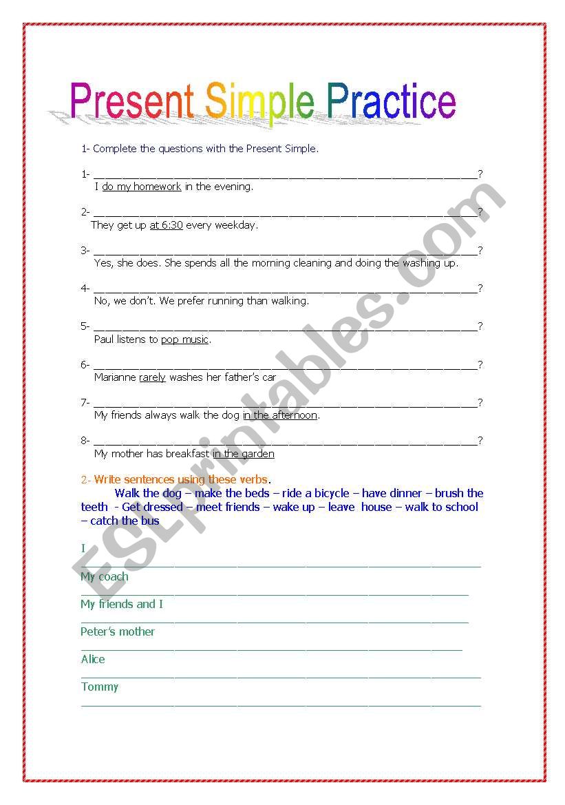 present simple worksheet