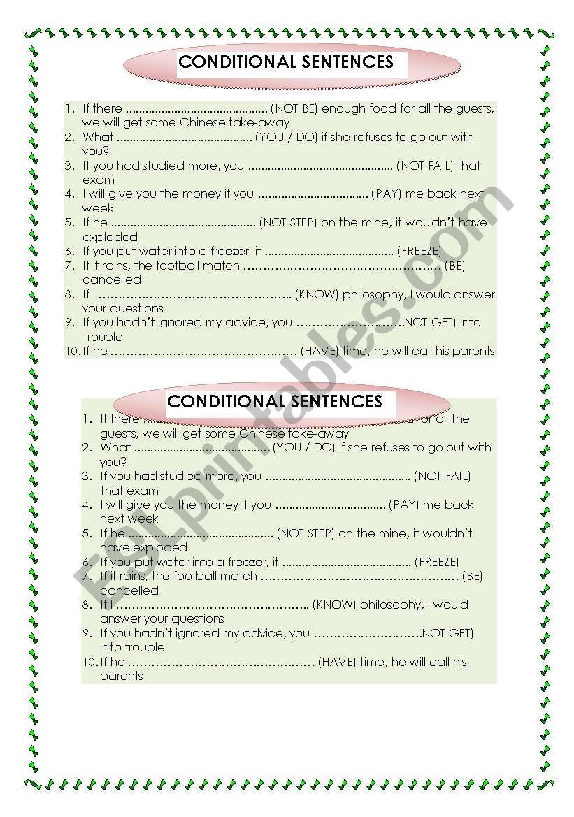 Conditional sentences worksheet