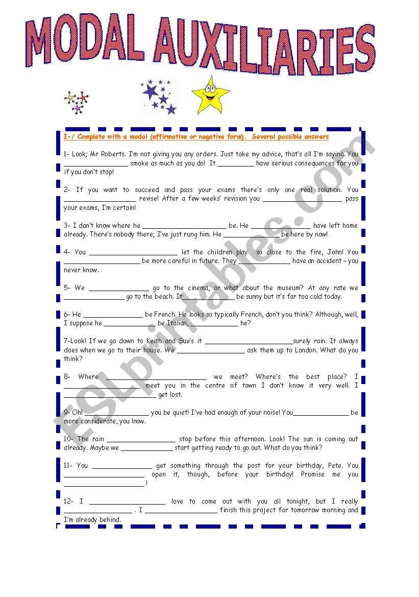 Modal Auxiliaries worksheet