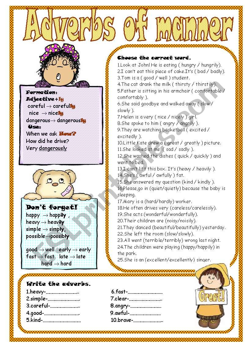 Adverbs of manner worksheet