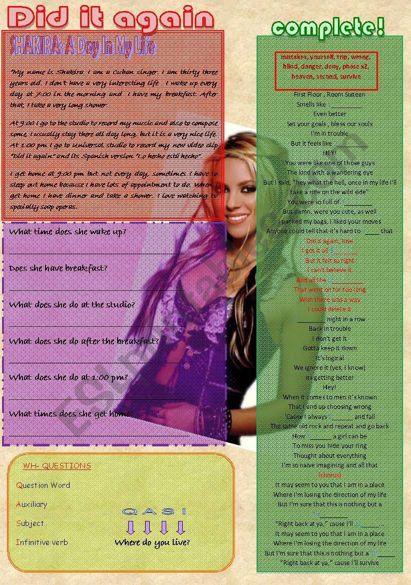 Did it again - Shakira. worksheet