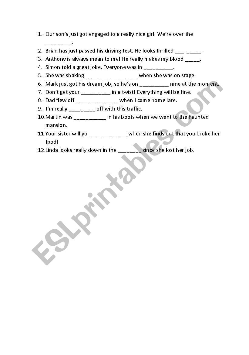 Idiom gap fill worksheet