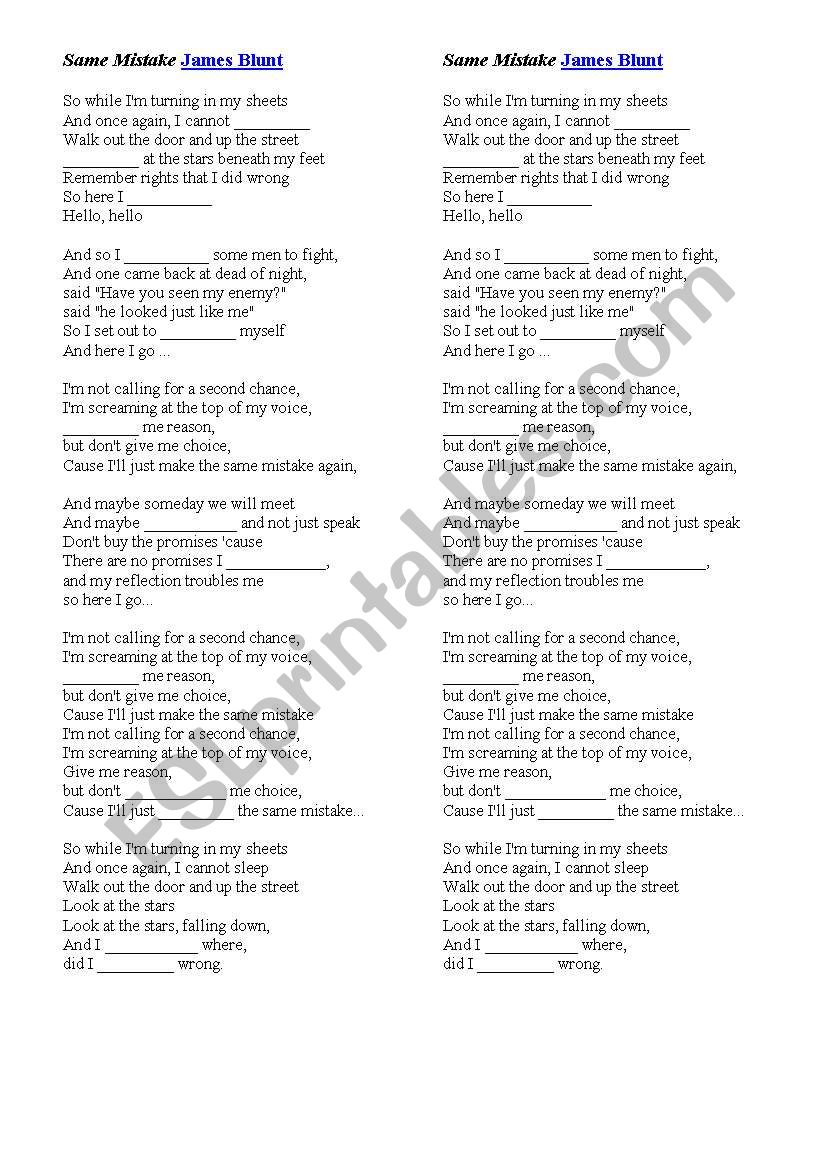 Same Mistake - James Blunt worksheet