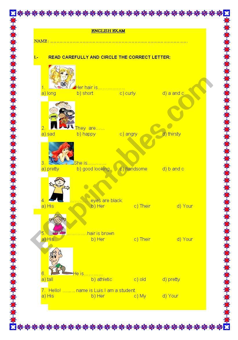 physical appearance worksheet