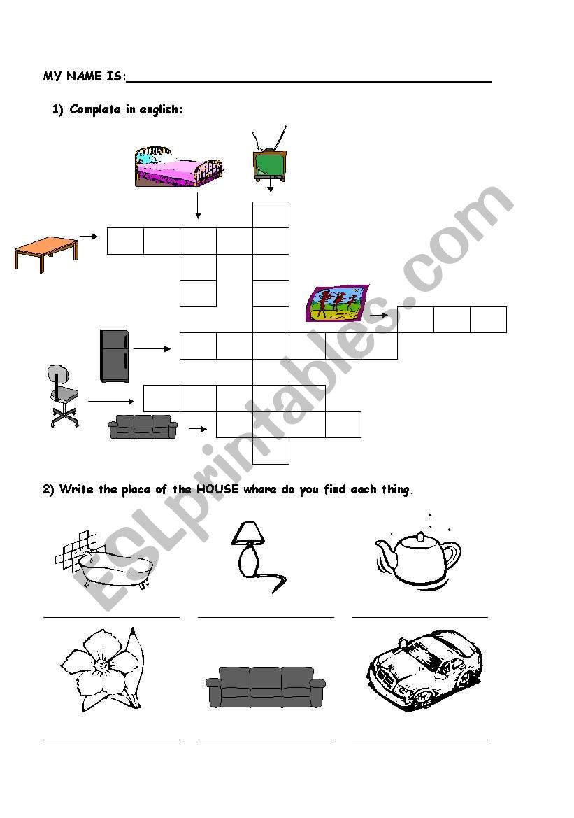 Objects of the house worksheet