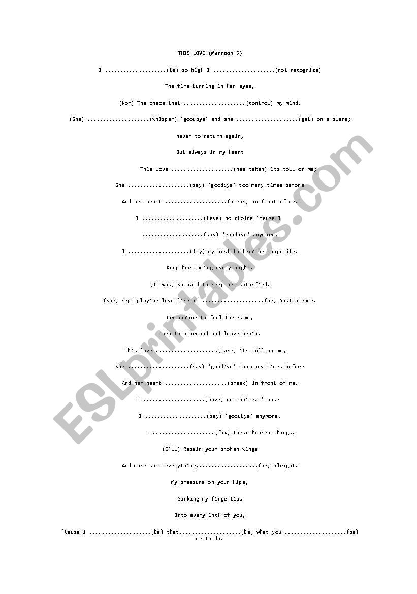 This Love Maroon 5 worksheet
