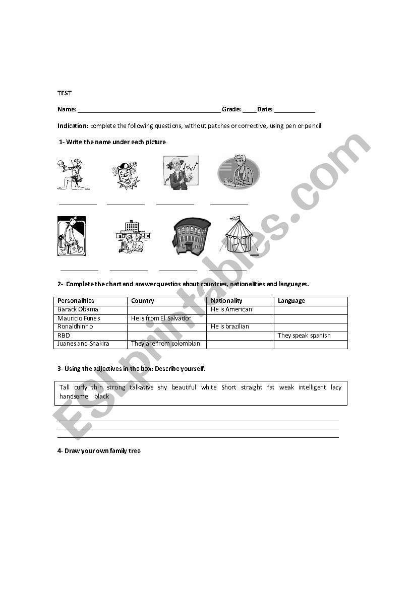 exam for 7 grade worksheet