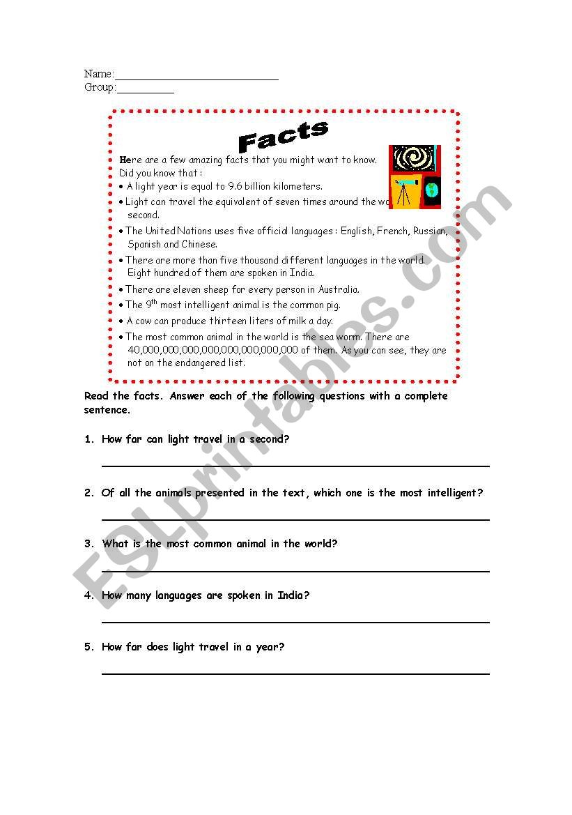 Read the facts worksheet
