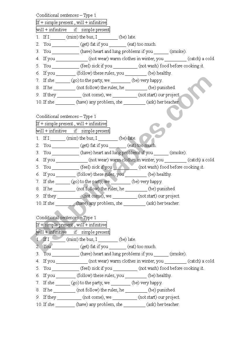 Conditionals type 1 worksheet