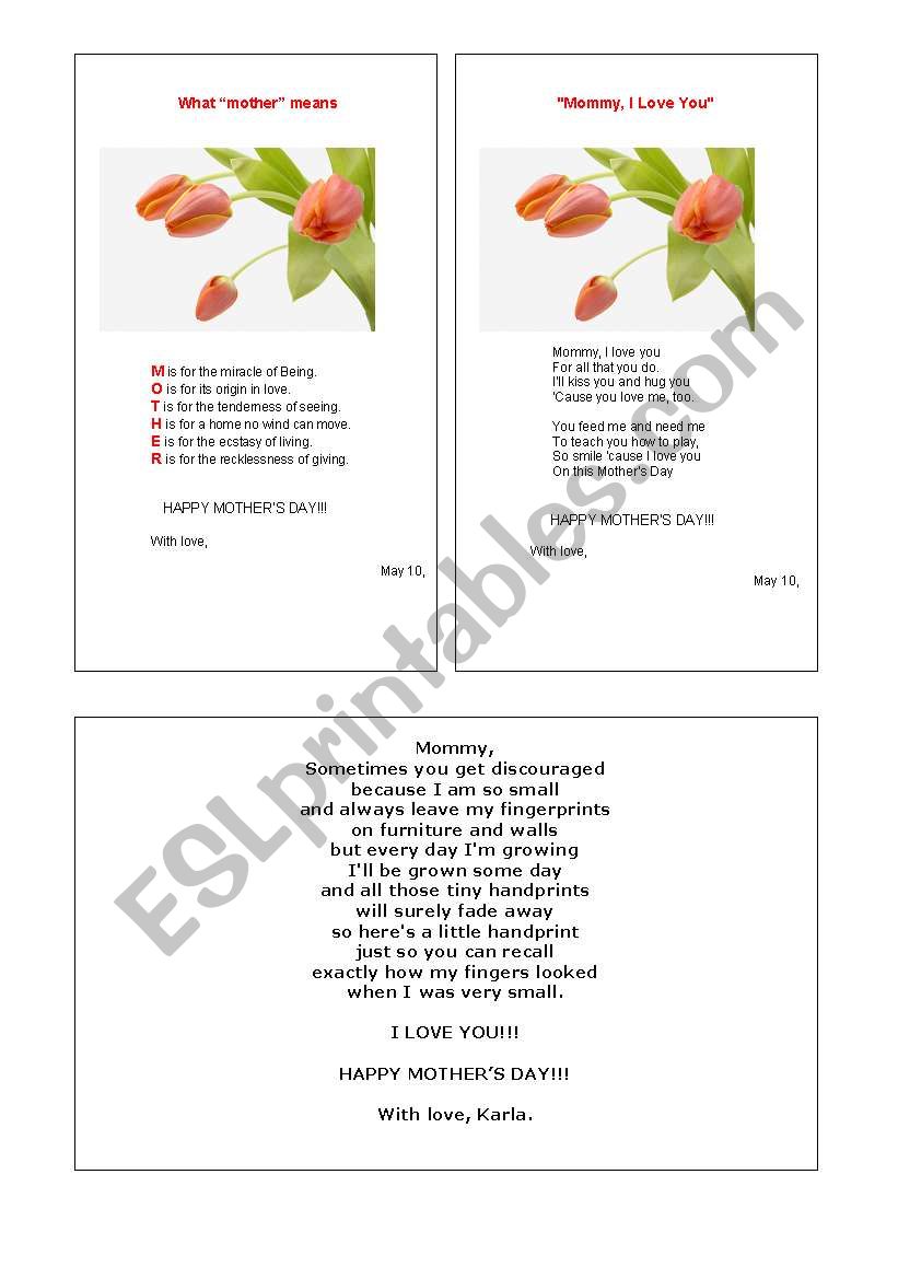 MOTHERS DAY CARDS worksheet