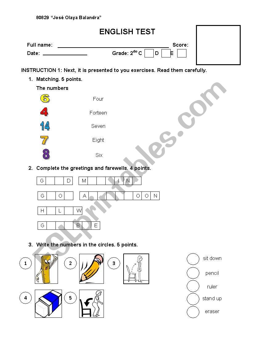 ENGLISH TEST worksheet