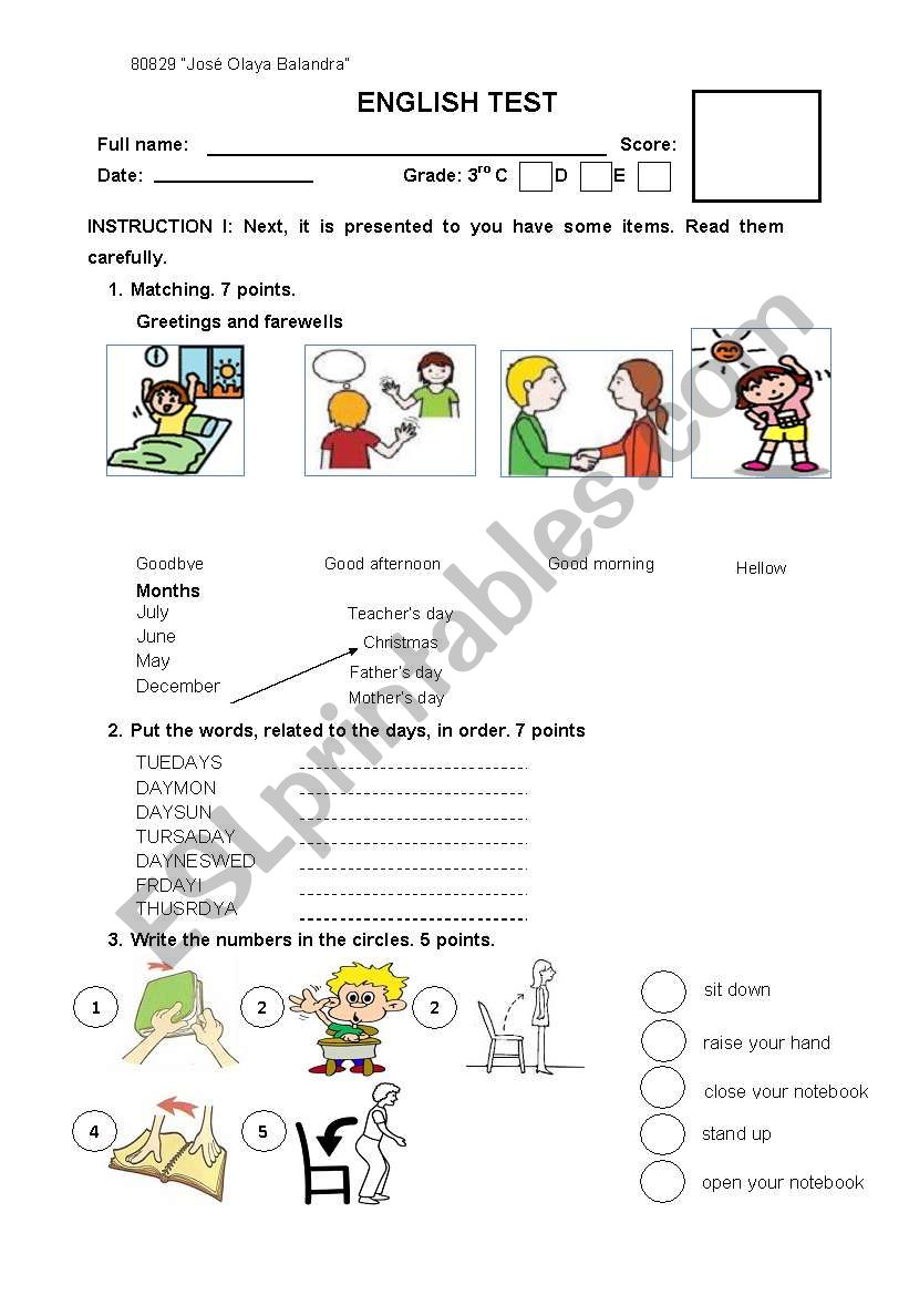 English Test Worksheet