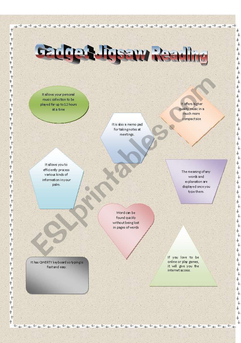 Gadget jigsaw reading worksheet