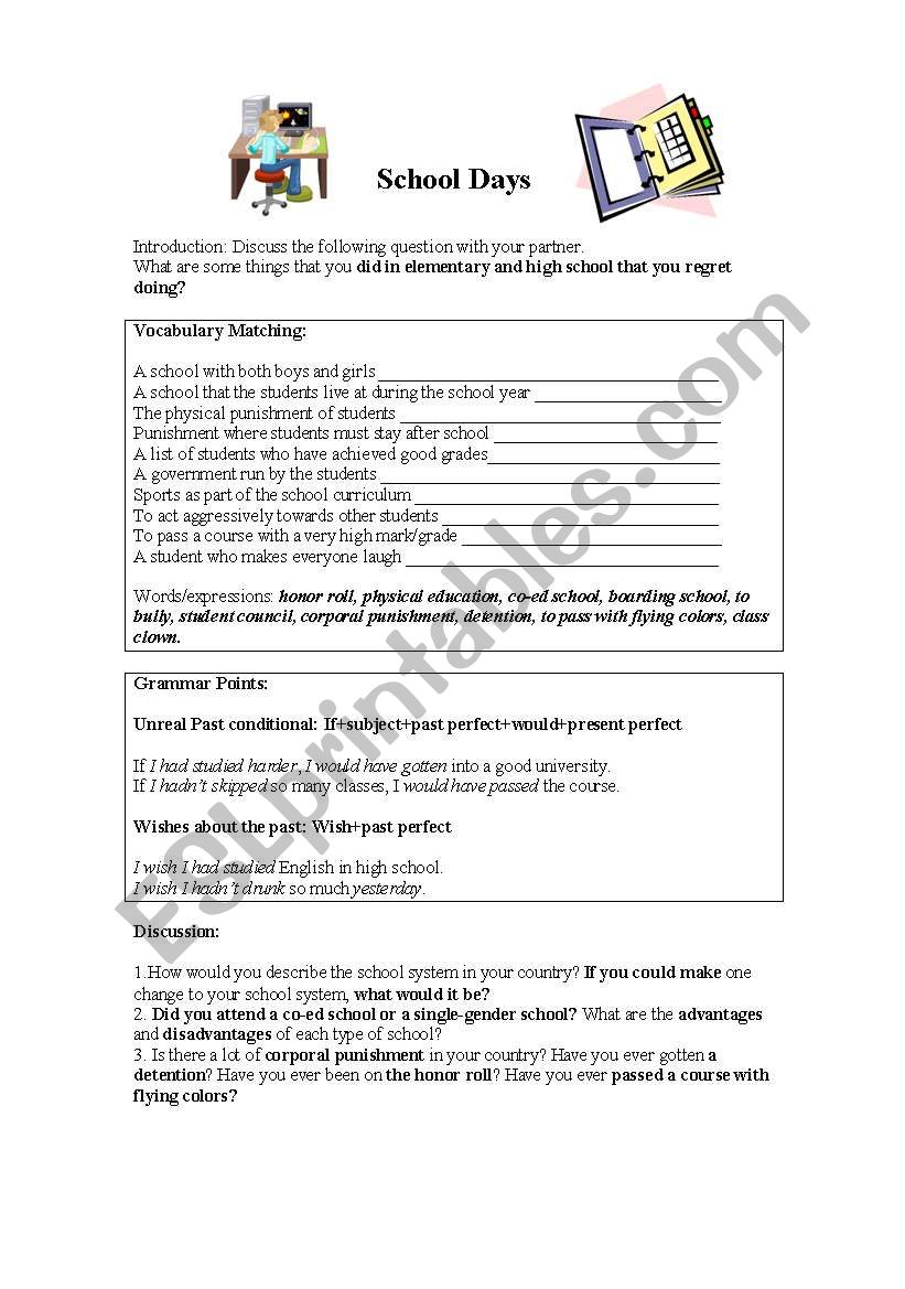 School Days worksheet