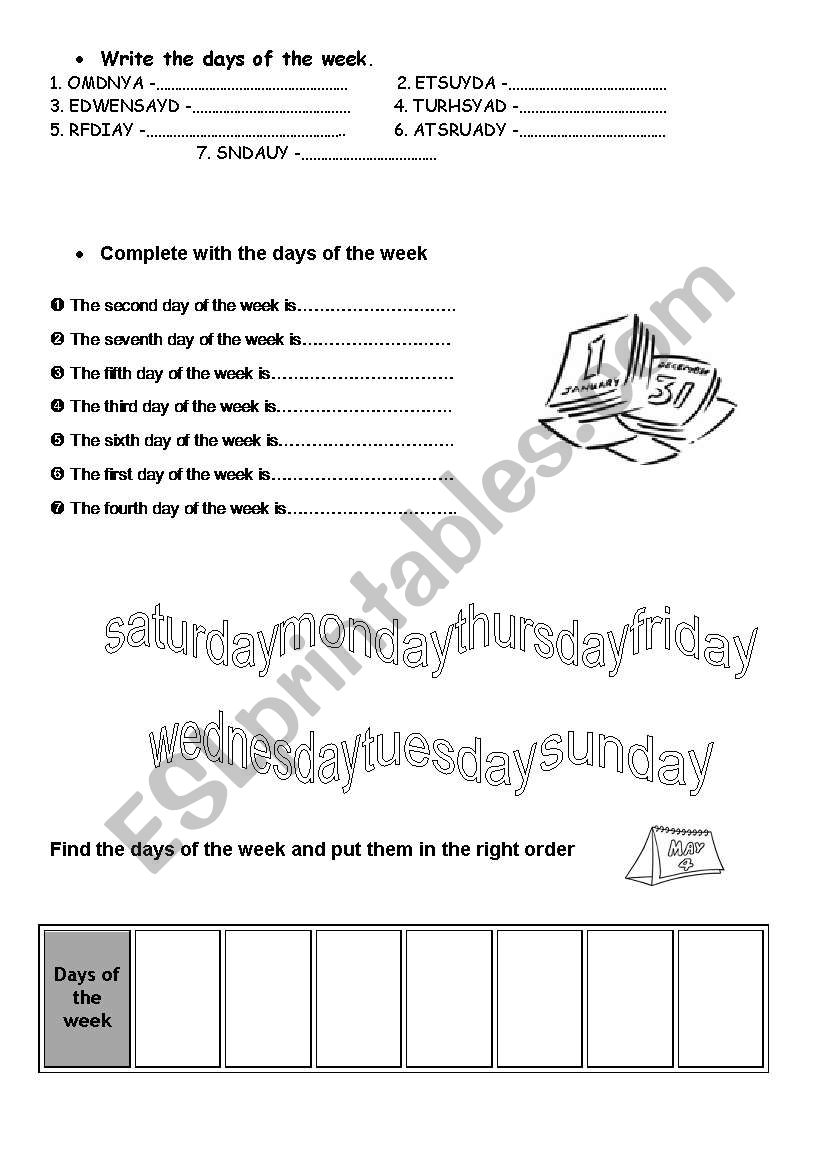 WEEK AND MONTHS worksheet