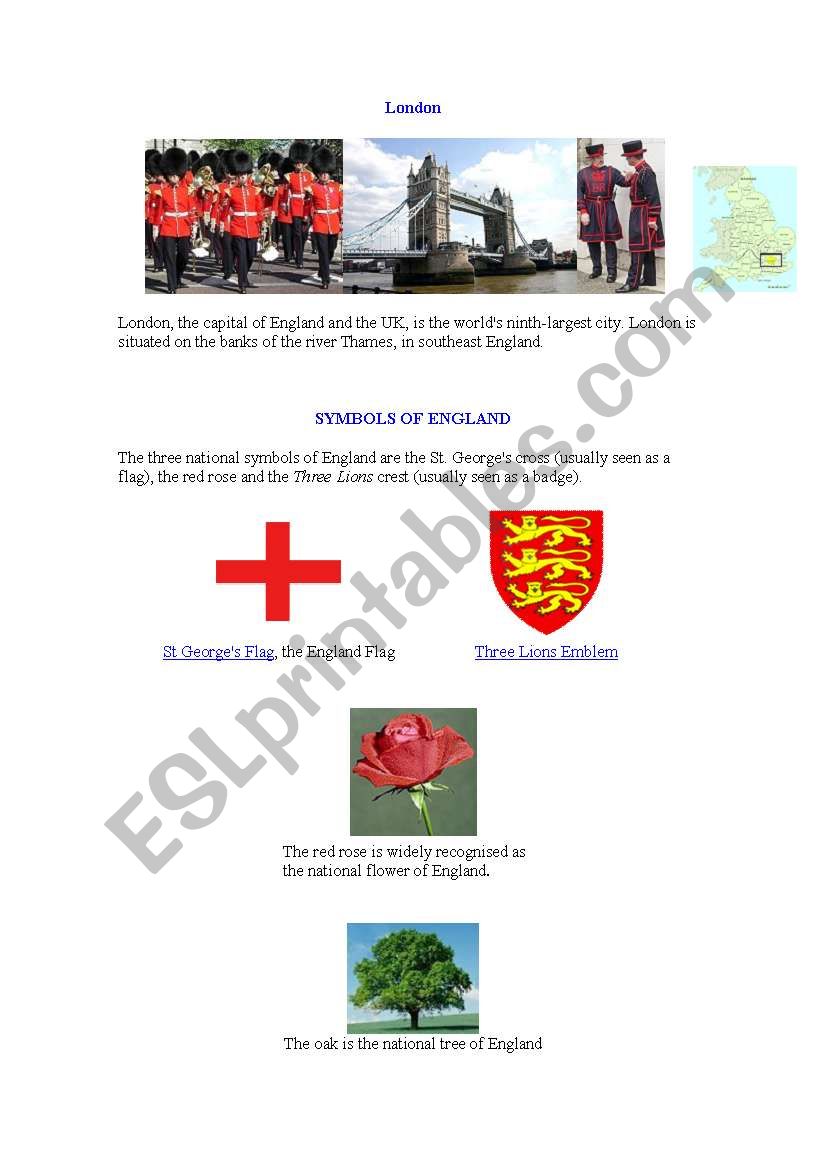 Symbols of England 1 worksheet