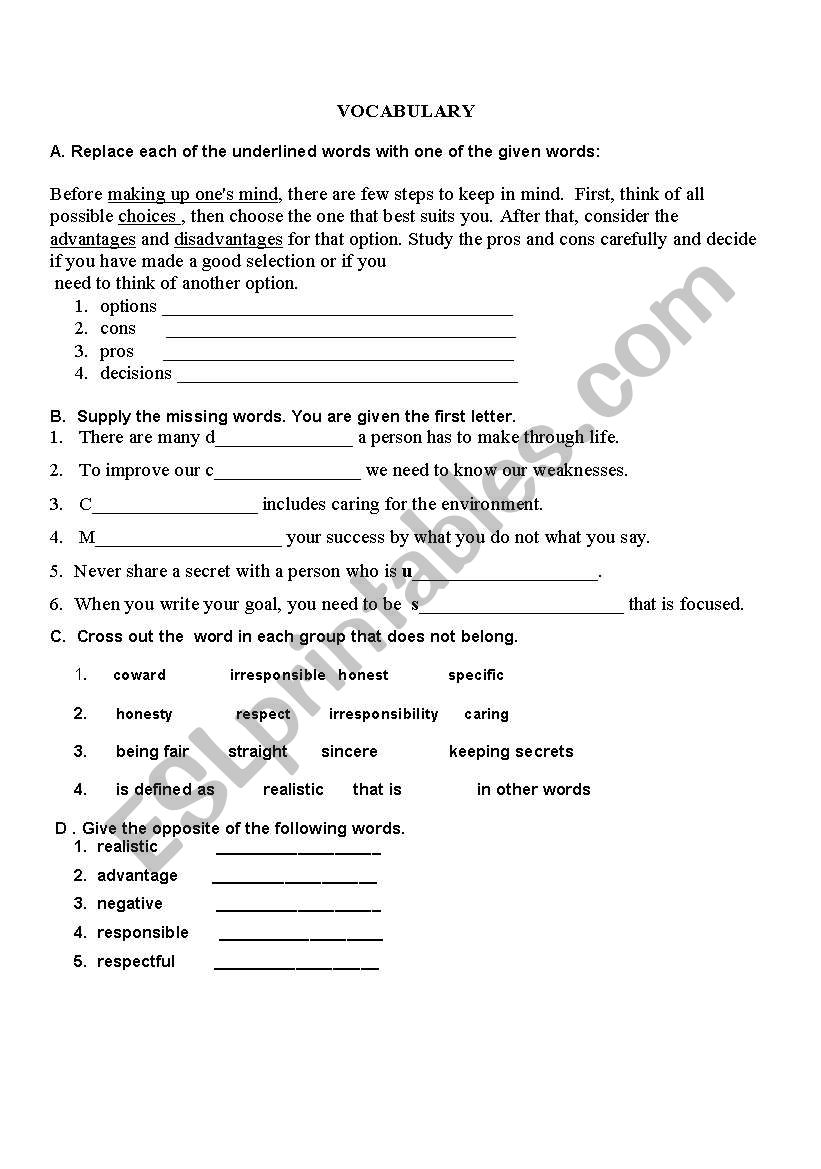 VOCABULARY worksheet