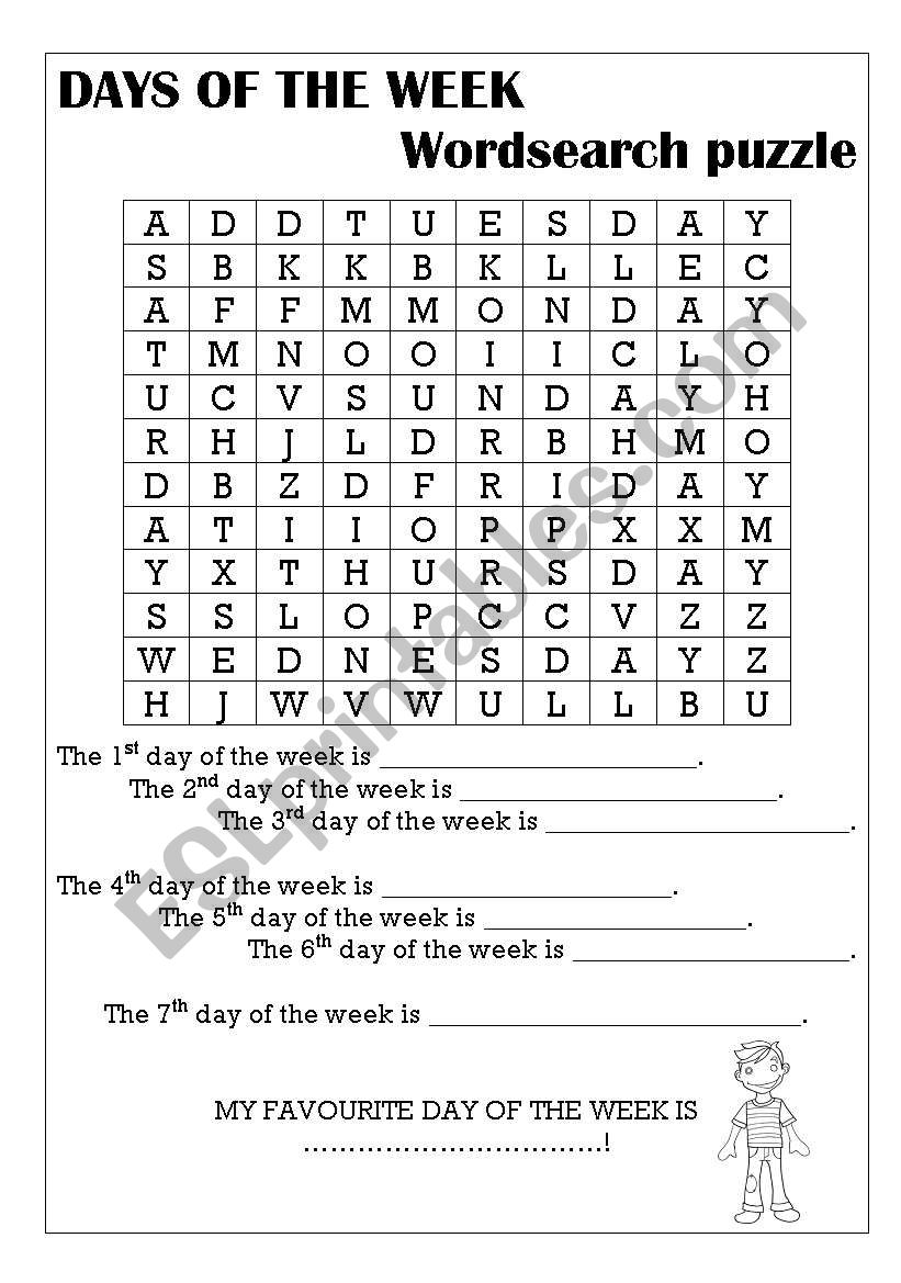 Days of the week worksheet