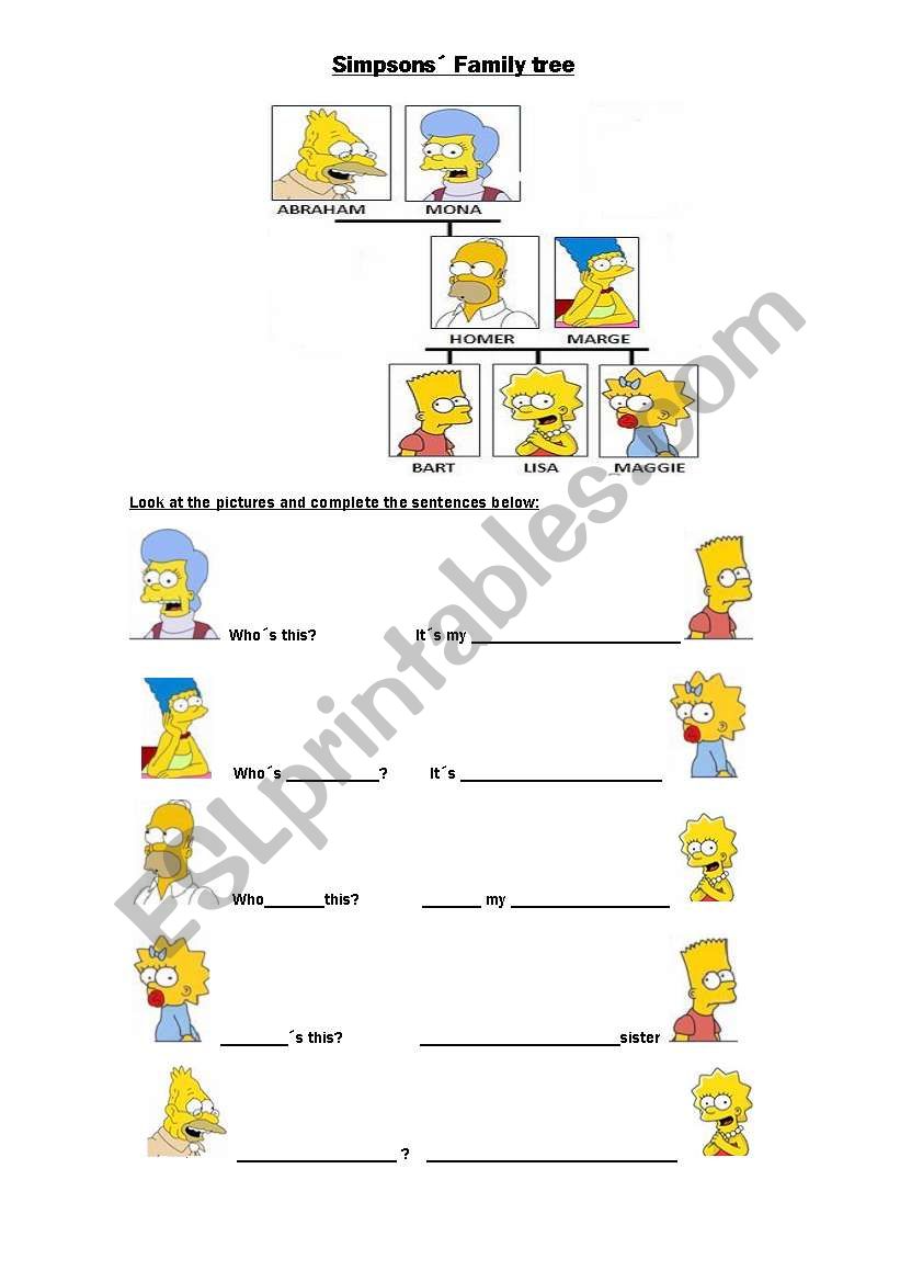 complete the sentences with the simpsons family